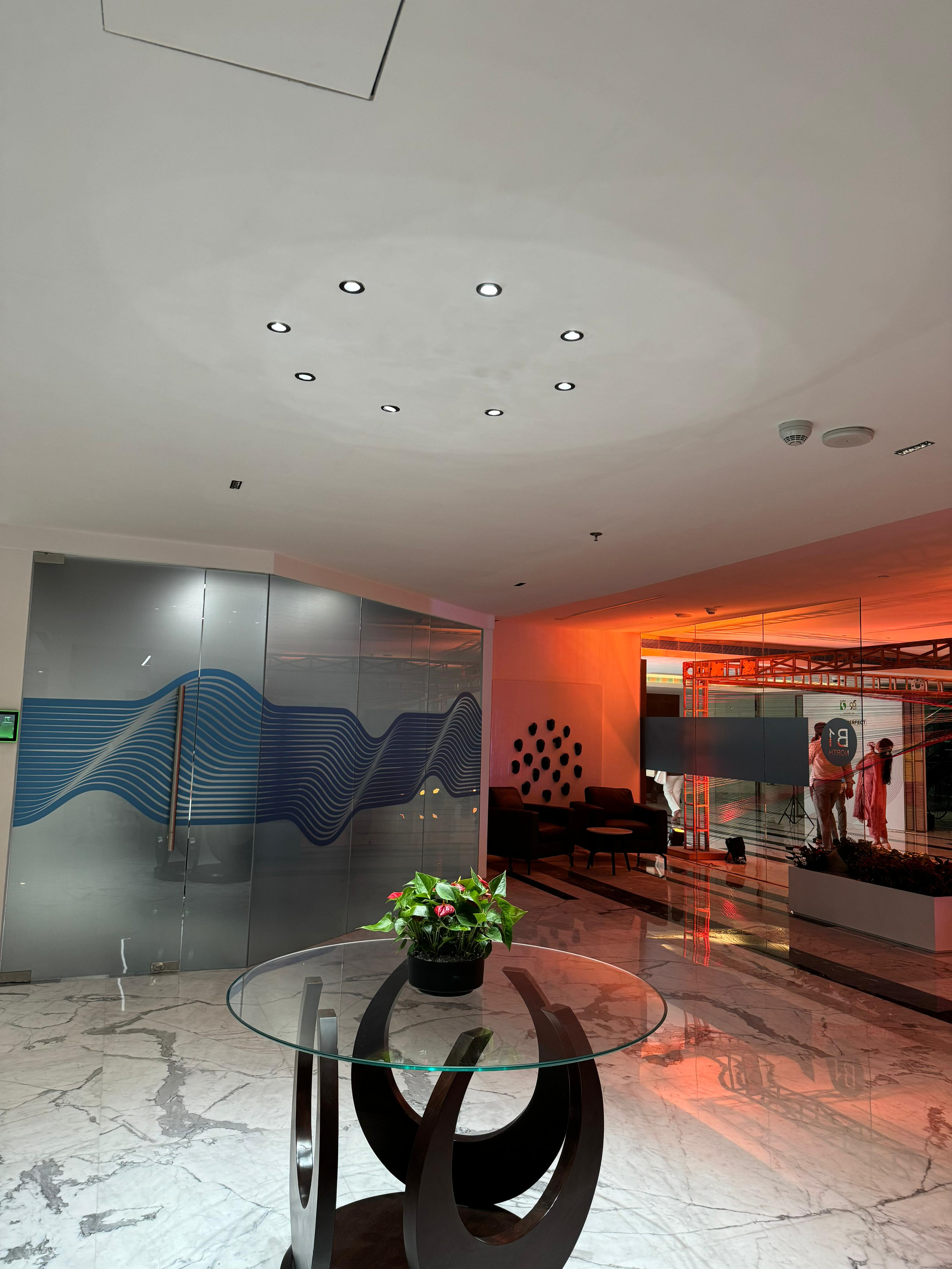 Office lobby ambient DC lighting